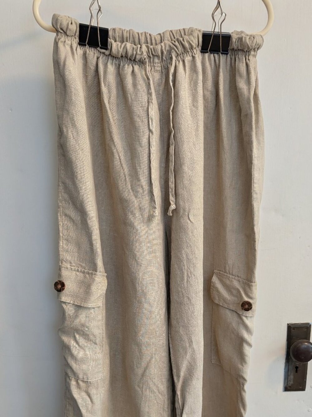 100% Linen pants Size L No label Beige Summer Casual
